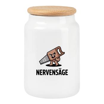 Figurine de scie drôle et agaçante de dessin animé - Boîte à biscuits avec couvercle en bois - blanc - Devant