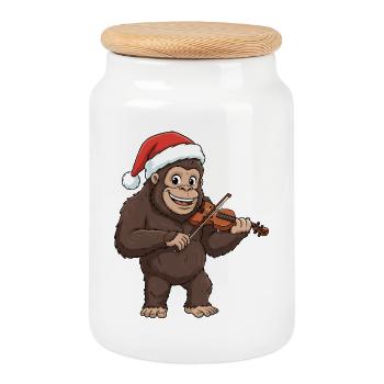 Weihnachten Bigfoot Sasquatch spielt Geige - Keksdose mit Holzdeckel - Weiß - Vorne