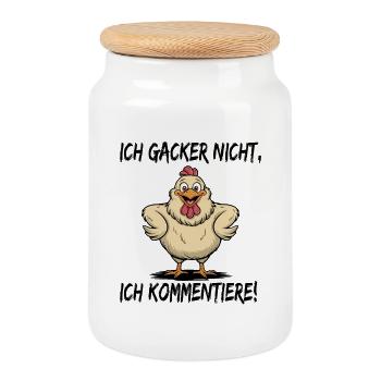 I don't cluck I comment funny chicken - Cookie Jar with Wooden Lid - white - Front