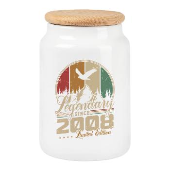 2008 Vintage Vintage Retro Birthday Gift - Cookie Jar with Wooden Lid - white - Front
