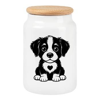 Chiot câlin au cœur tendre - Boîte à biscuits avec couvercle en bois - blanc - Devant