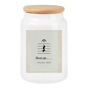 Shut up – Volume Zero Minimal Design - Cookie Jar with Wooden Lid - white - Front