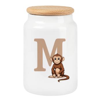 Conception MonkeyM avec la lettre majuscule M - Boîte à biscuits avec couvercle en bois - blanc - Devant