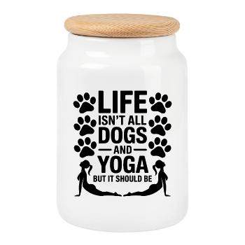 Yoga Sprüche Hunde Lustiges Yoga Geschenk - Keksdose mit Holzdeckel - Weiß - Vorne
