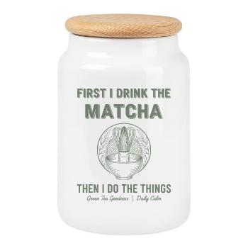 First I Drink The Matcha Then I Do Things Green - Keksdose mit Holzdeckel - Weiß - Vorne