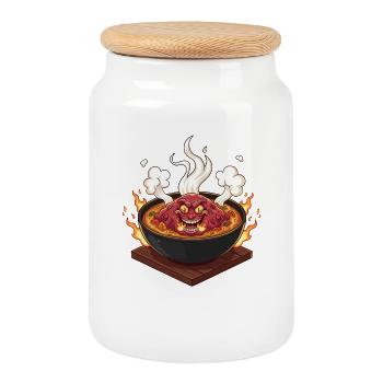 Sharp Demon Pot - Cookie Jar with Wooden Lid - white - Front