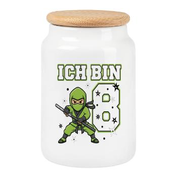 J’ai 8 ans, 8e anniversaire Ninja, Karaté Vert - Boîte à biscuits avec couvercle en bois - blanc - Devant