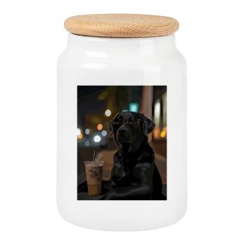Chien errant nocturne avec café - Boîte à biscuits avec couvercle en bois - blanc - Devant