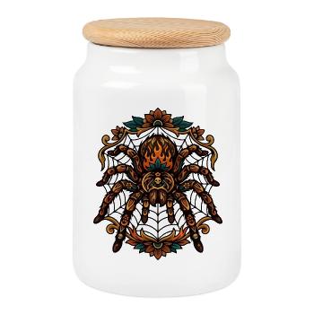 Motif de toile d’araignée de flammes de feu de la tarentule - Boîte à biscuits avec couvercle en bois - blanc - Devant