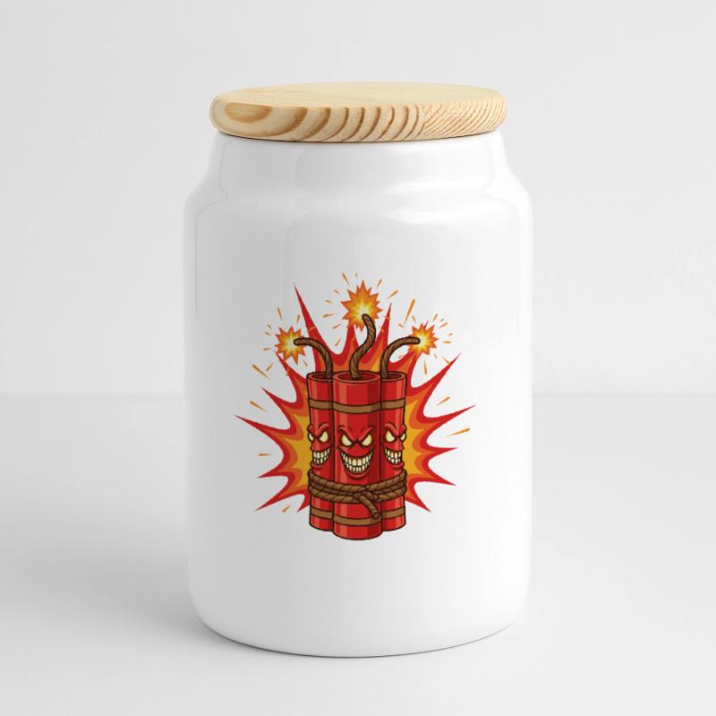 Exploding Dynamite Art Cookie Jar with Wooden Lid