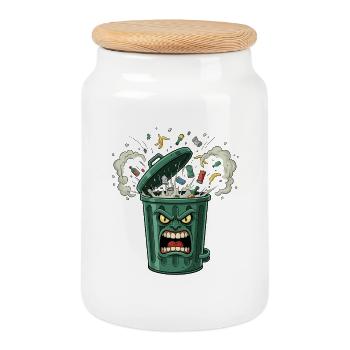 Angry Trash Can Chaos - Cookie Jar with Wooden Lid - white - Front