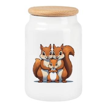 Trio d’amour de la famille Écureuil - Boîte à biscuits avec couvercle en bois - blanc - Devant
