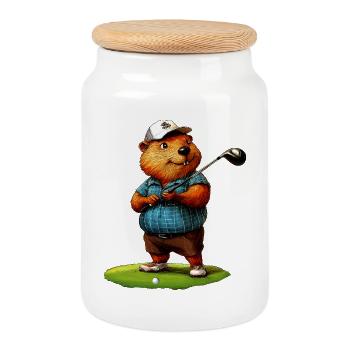 Biber Golf - Keksdose mit Holzdeckel - Weiß - Vorne