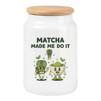 Matcha Made Me Do It Green Tea Matcha Latte Lover - Keksdose mit Holzdeckel - Weiß - Vorne
