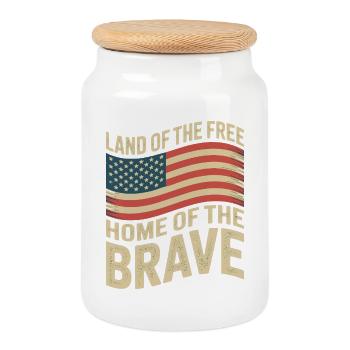 Land of the Free - USA Vintage Flag - Keksdose mit Holzdeckel - Weiß - Vorne