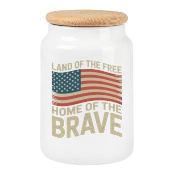 Land of the Free - USA Vintage Flag - Keksdose mit Holzdeckel - Weiß - Vorne