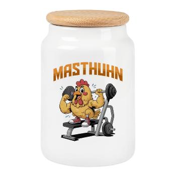 Gym BROILER Chicken Weightlifter Funny - Cookie Jar with Wooden Lid - white - Front
