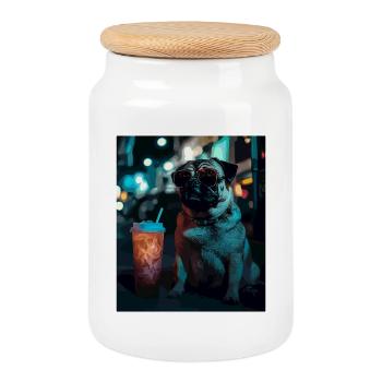 Carlin néon dans la vie nocturne - Boîte à biscuits avec couvercle en bois - blanc - Devant