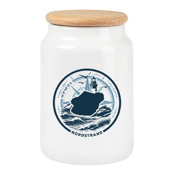 Nordstrand | When the Island Calls - Waves North Sea - Cookie Jar with Wooden Lid - white - Front