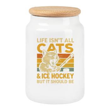 Idée cadeau pour fan de hockey sur glace Hockey Cat Humor - Boîte à biscuits avec couvercle en bois - blanc - Devant