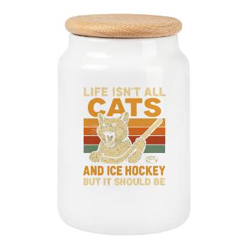 Idée cadeau pour fan de hockey sur glace Hockey Cat Humor - Boîte à biscuits avec couvercle en bois - blanc - Devant