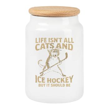 Idée cadeau pour fan de hockey sur glace Hockey Cat Humor - Boîte à biscuits avec couvercle en bois - blanc - Devant
