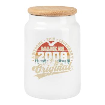 Original 2008 Vintage Vintage Birthday Gift - Cookie Jar with Wooden Lid - white - Front