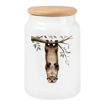 Otter on a branch – playful in treetops - Cookie Jar with Wooden Lid - white - Front