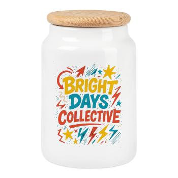 Bright Days Collective – Typographie rétro - Boîte à biscuits avec couvercle en bois - blanc - Devant