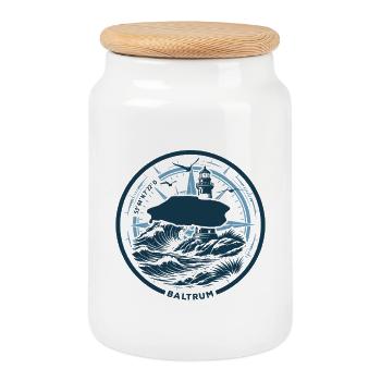 Baltrum | When the Island Calls - Waves North Sea - Cookie Jar with Wooden Lid - white - Front