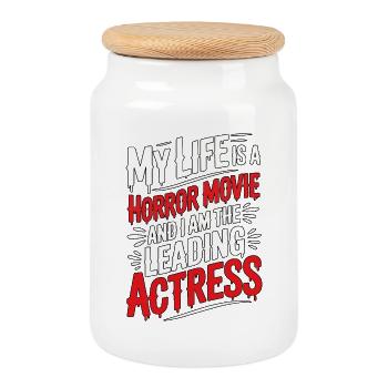 Ma vie est un film d’horreur - Halloween - Boîte à biscuits avec couvercle en bois - blanc - Devant