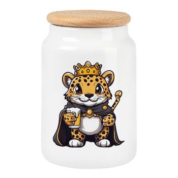 Leopard Beer King - Cookie Jar with Wooden Lid - white - Front