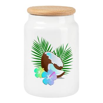 Kokosnuss Insel Tropen Hibiskus - Keksdose mit Holzdeckel - Weiß - Vorne