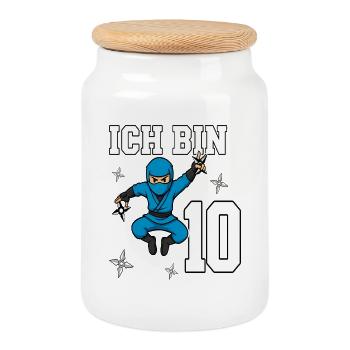 I'm 10 Ninja 10th Birthday Blue - Cookie Jar with Wooden Lid - white - Front