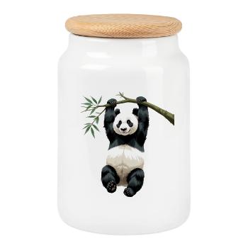 Hanging Panda Bamboo Branch - Cookie Jar with Wooden Lid - white - Front