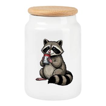 Chemise dessinée mignonne Raccoon Feralcore - Boîte à biscuits avec couvercle en bois - blanc - Devant