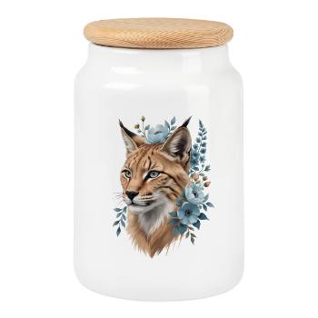 Wildcat en bleu couronne florale - Boîte à biscuits avec couvercle en bois - blanc - Devant