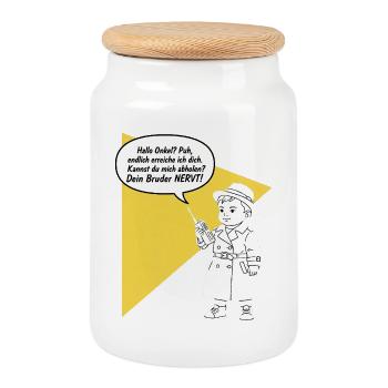 Bonjour oncle - tu décroches ? Ton frère est drôle, agaçant - Boîte à biscuits avec couvercle en bois - blanc - Devant
