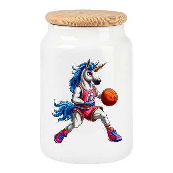 Basketball Unicorns - Cookie Jar with Wooden Lid - white - Front