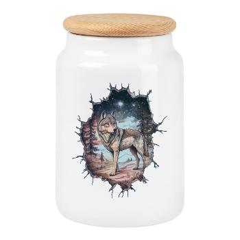 Loup - Boîte à biscuits avec couvercle en bois - blanc - Devant