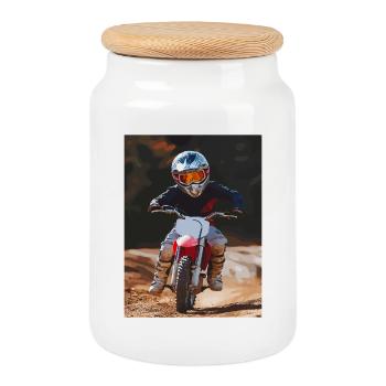 Offroad Dirt Bike Rider Art Design - Cookie Jar with Wooden Lid - white - Front