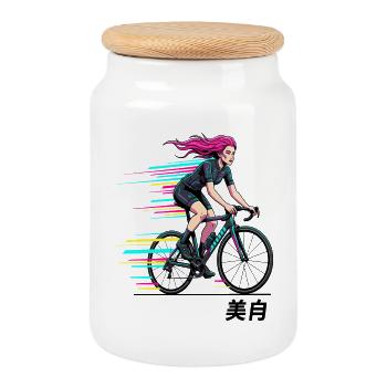 Neon-Sprint-Radfahrer - Keksdose mit Holzdeckel - Weiß - Vorne