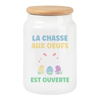 chasse aux oeufs - Boîte à biscuits avec couvercle en bois - blanc - Devant