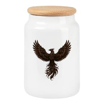 Dark brown rose phoenix - Cookie Jar with Wooden Lid - white - Front