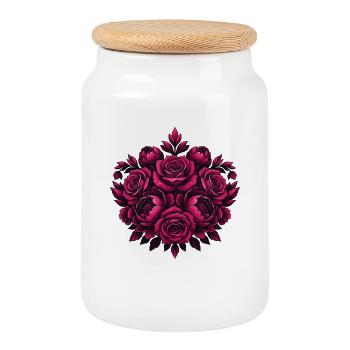 Pink flower mandala - Cookie Jar with Wooden Lid - white - Front