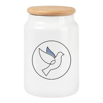 Minimalist Dove of Peace Blue Wing - Cookie Jar with Wooden Lid - white - Front