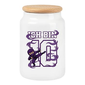 I'm 10 Ninja 10th Birthday Purple - Cookie Jar with Wooden Lid - white - Front