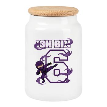 Je suis 6 Ninja 6e anniversaire Karaté Purple Karaté - Boîte à biscuits avec couvercle en bois - blanc - Devant