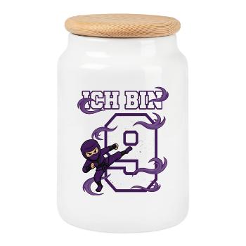 Je suis 9 ninjas 9 anniversaires Karaté violet - Boîte à biscuits avec couvercle en bois - blanc - Devant