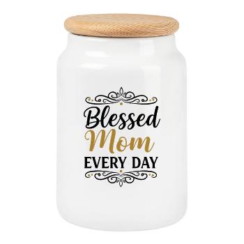 Cadeau maman tous les jours - Boîte à biscuits avec couvercle en bois - blanc - Devant